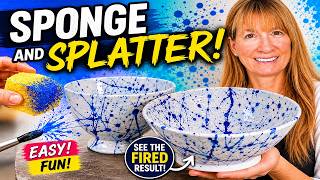 How to Sponge and Splatter Glaze Bisqueware - Easy Underglaze Techniques