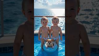 Twin Babies Enjoy Cruise Ship Pool Day Cute Baby & Puppy Summer Vibes