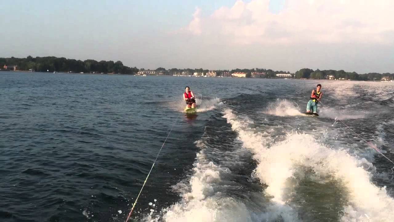 Kneeboarding behind Carefree Boat Club of Lake Norman's 