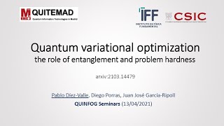 Pablo Díez-Valle--Quantum variational optimization: the role of entanglement and problem hardness