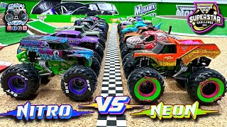 Toy Diecast Monster Truck Racing Tournament | NITRO 🆚 NEON MonsterJam Superstar Challange \& ENCORE