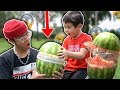 WATERMELON vs 500 RUBBER BANDS!! **funny challenge w/ lil brother**