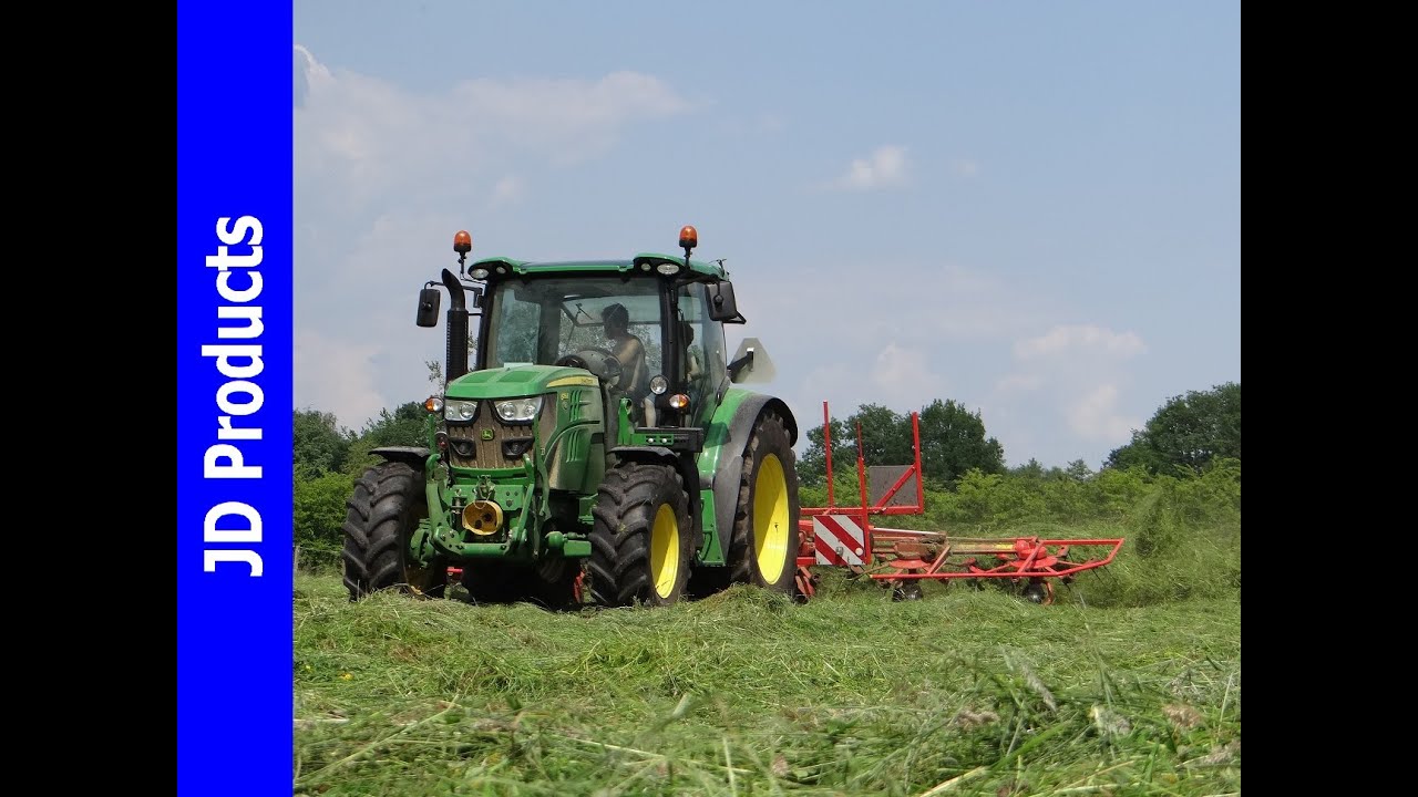 John Deere 6115R/Kuhn/Gras schudden/Tedding grass/Gras wenden/Hazeleger/Elspeet/2016