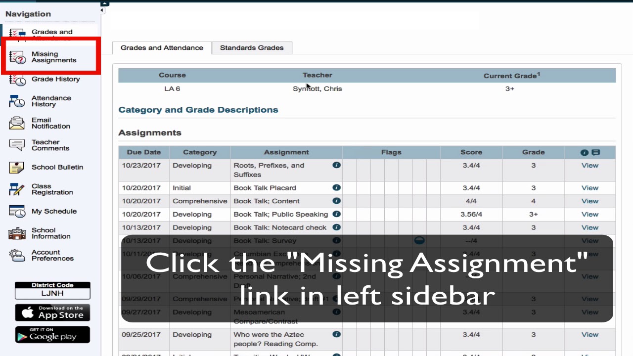 how to check missing assignments on powerschool