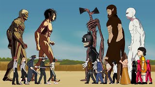Chainsawman Devil vs Eren Attack On Titan, Sirenhead Cartoon Cat, Squidgame, Katanaman & More - DC2