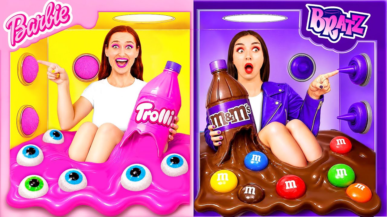 1000 Mystery Buttons Challenge Barbie vs Bratz | Funny Moments