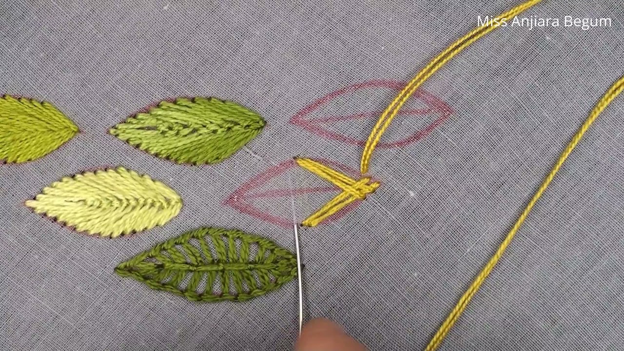 Hand Embroidery Leaf Design Tutorial Step by Step, Leaf Embroidery ...