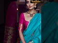 South Indian Woman in Blue Saree and Pink Blouse with Antique Temple Necklace