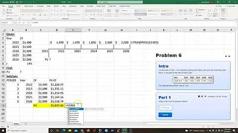 Present Value (PV) of different cash flows on Excel