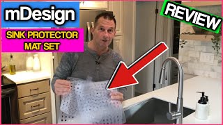 mDesign Kitchen Sink Protector Mat Pad Set, Quick Draining