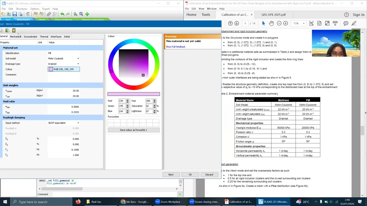 Calibration of an EmbeddedBeam for the2D Plane Strain Analysis of an Embankment withRigit Inclusions
