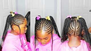 tribal fulani cornrow braid for kids/2 side ponytail  designers #hairstyle #fulanibraids screenshot 5