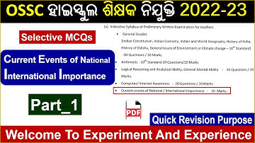 Current events of National and International Importance | #ossc | #highschoolteacher | #osscexam