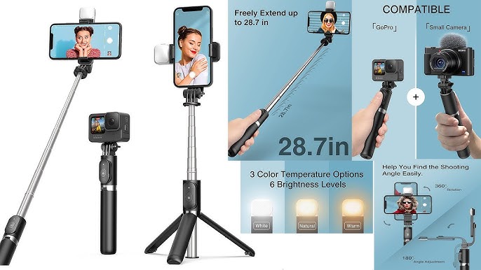 Selfie Stick, Extendable Selfie Stick Tripod with Wireless Remote & Phone  Holder, Portable Phone Tripod for Group Selfie/Live Streaming/Video