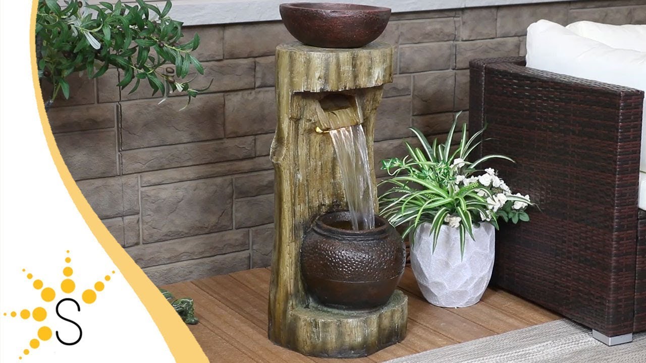 Sunnydaze Cascading Tree Stump Water Fountain with LED Lights and ...