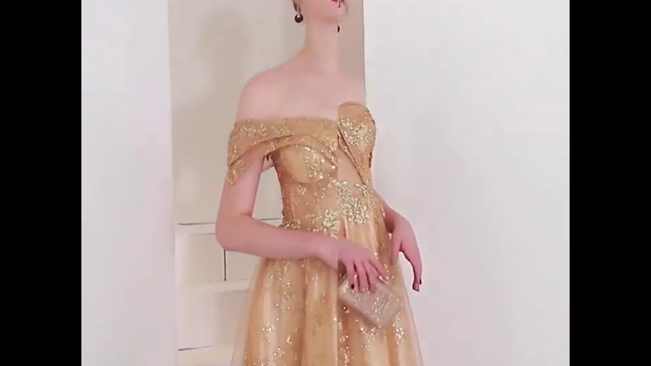slim fit dress slacks Elegant Champagne Gold Satin Deep V-Neck A-Line Long Gown-ZS130 main image 0
