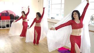 Sarasvati Dance  group belly dance with fan veils to Khidni Habibi, belly dance classes in London