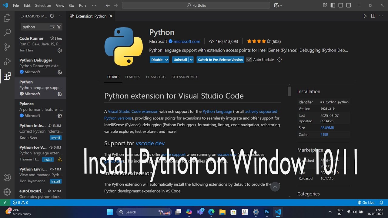 Ep-2: How to Install and Set Up Python in VS Code on Windows 10/11 ...
