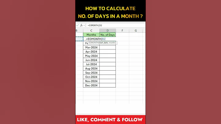 How to Calculate Number of Days in a Month ? #excelformulas