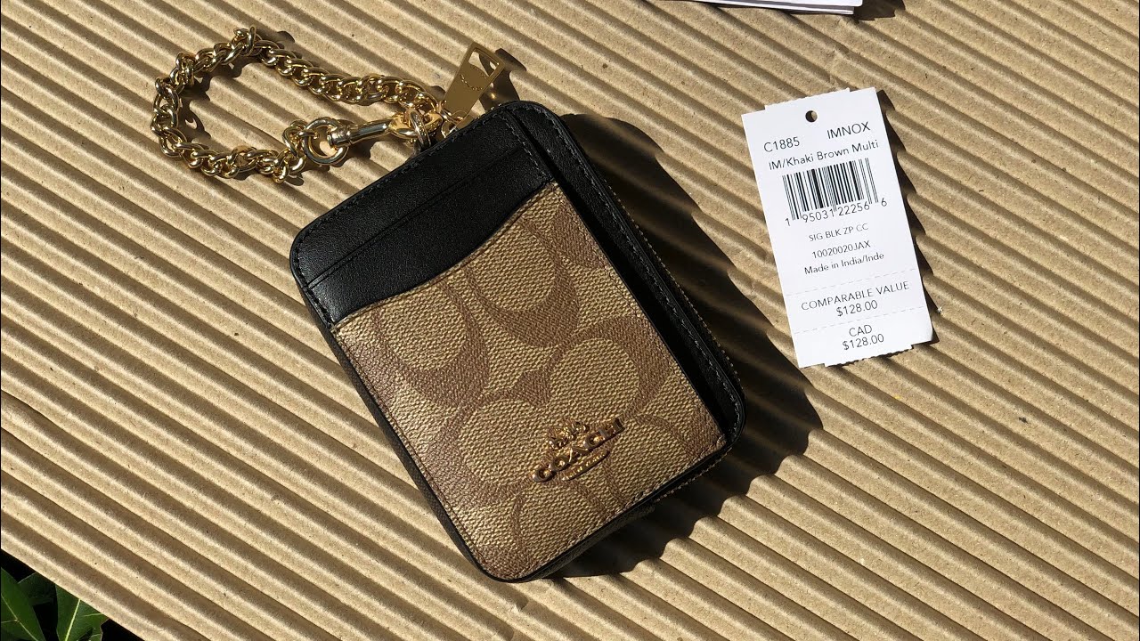 COACH ☜UNBOXING☞ Zip Card Case In Blocked Signature Canvas / C1885