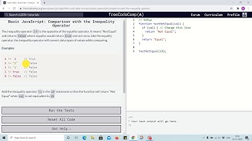 Lesson 61 - Comparison with inequality operator - freecodecamp
