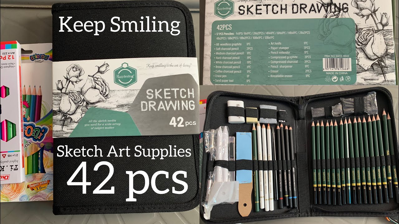 Keep_Smiling Sketch Drawing Set, Sketching Kit, Sketching Kit with Sketch  Book, 42 Pcs Sketching Kit for Artist, Professional Sketching Kit, Best  Sketching Set