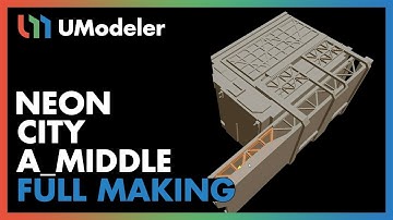 3D Modeling in Unity - Full Making Video of a Sci_Fi Building_A_Middle in the Neon-City