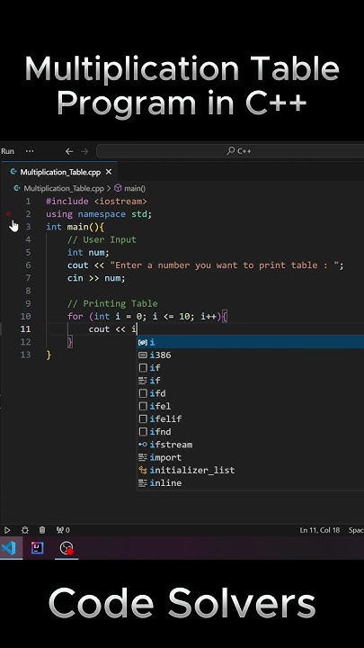 Multiplication Table Program in C++ Short #shorts #short | Code Solver ...