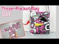 DIY Bag with three pockets on the front/Crossbody bag tutorial/한장의 원단으로  앞포켓 3개를 만든 가방/크로스백 만들기