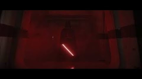 Darth Vader finding rebels trying to escape in a hallway, 0 BBY, colorised