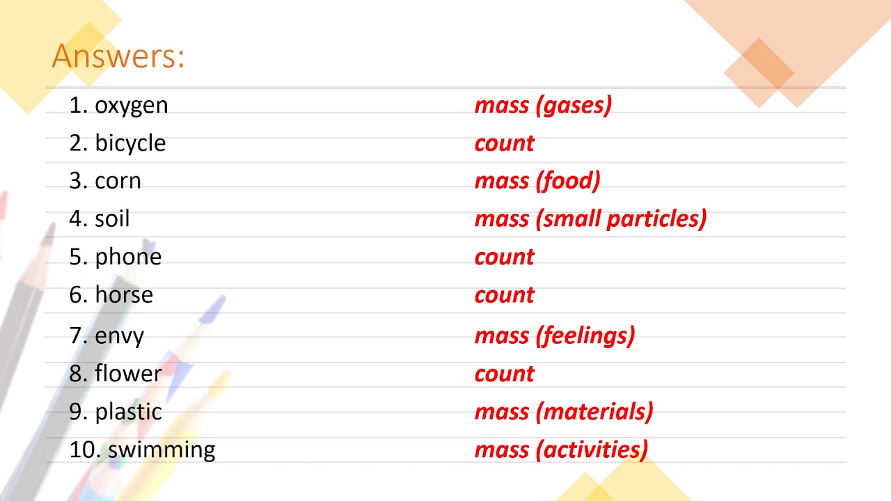 List Of Count Nouns And Mass Nouns