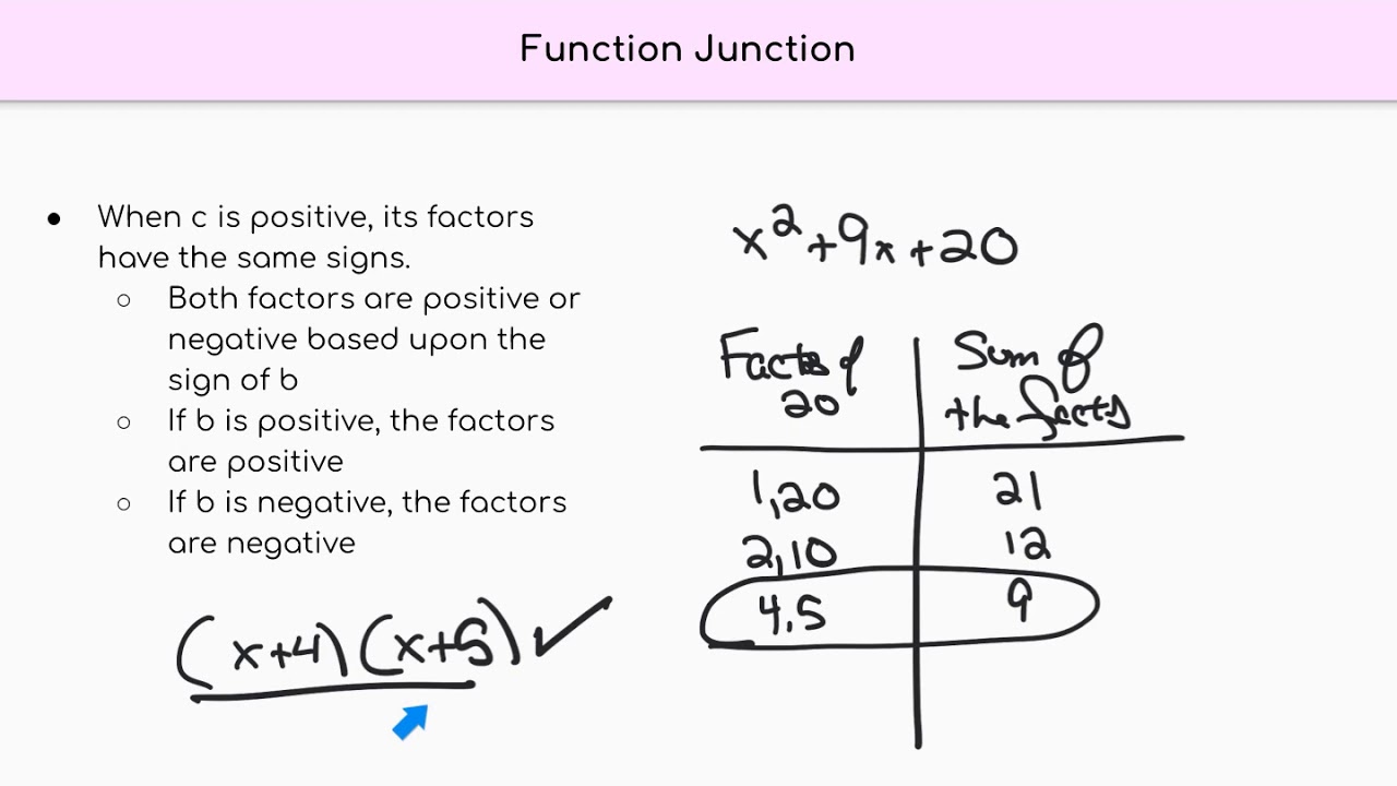 Factoring Quadratic Trinomials (a = 1) - YouTube
