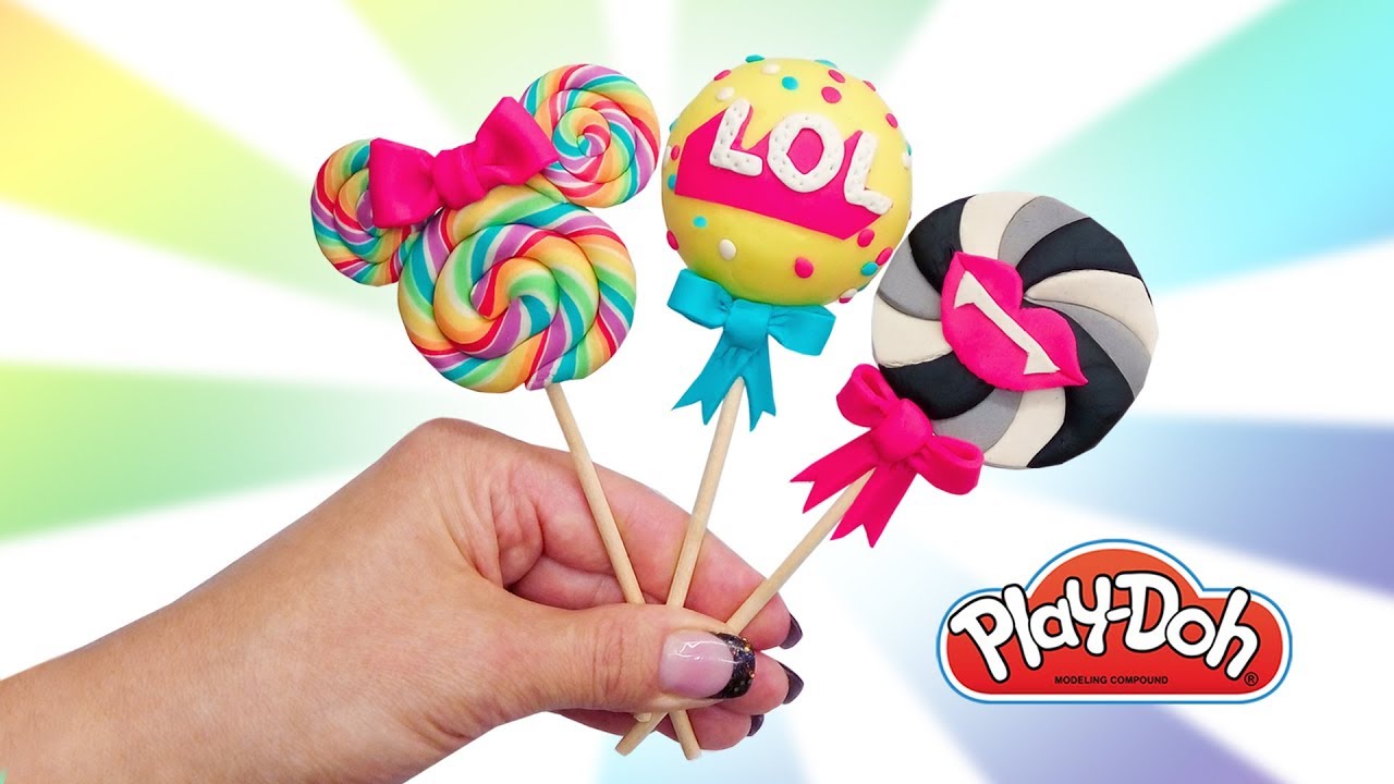 DIY Play Doh Lollipops. Mickey Mouse Candy, LoL Dolls Surprise Lollipop