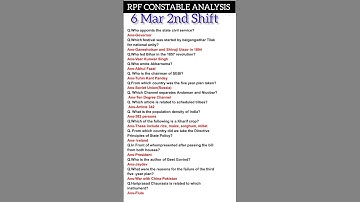 RPF CONSTABLE EXAM ANALYSIS 2025|6 Mar 2nd Shift|RPF Constable paper analysis today#rpfconstable#gk