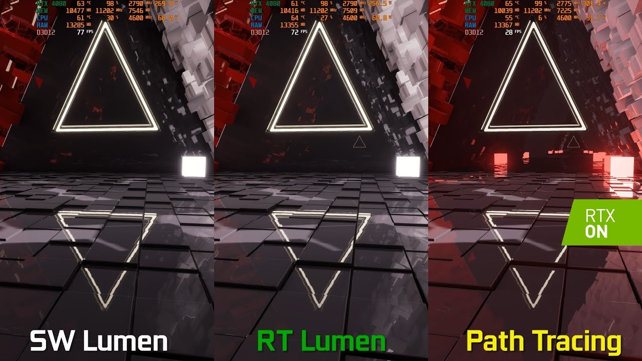 Unreal Engine 5.3 Path Tracing vs Lumen On vs Off - Graphics/Performance Comparison | RTX 4080 4K