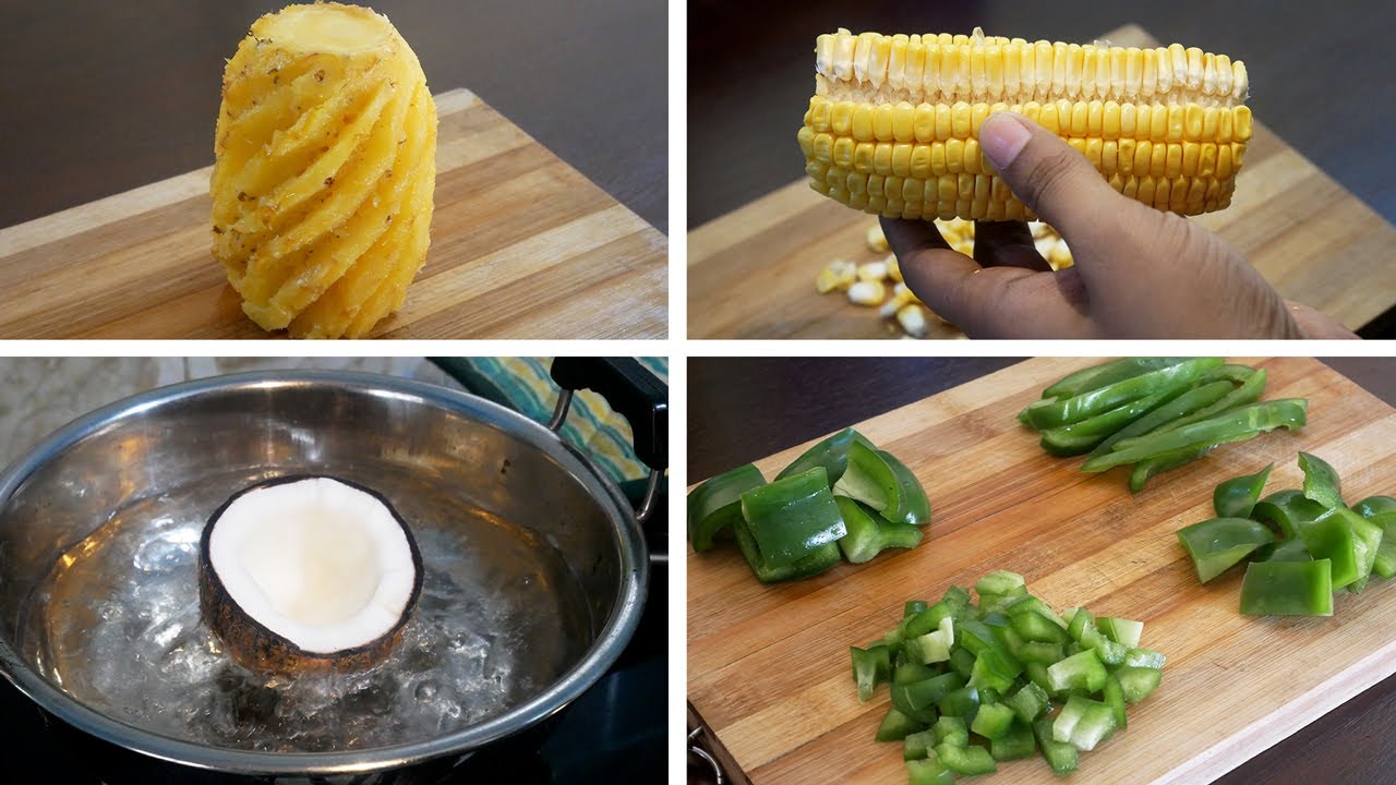 1 Minute Food Hacks - Pineapple Hack | Corn Hack | Coconut Hack | Bellpepper Hack - kitchen Hacks