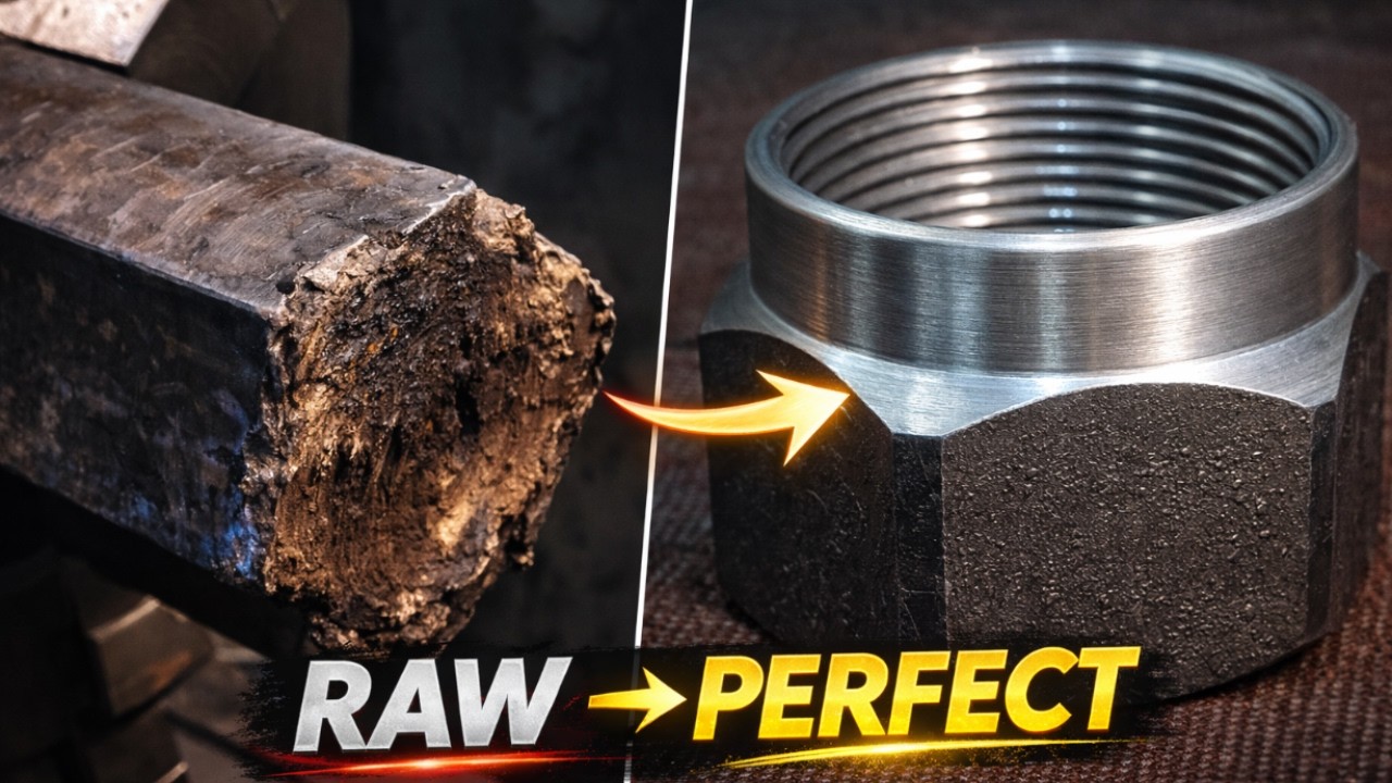 Raw Steel → Perfect Hex Nut | Satisfying Machining