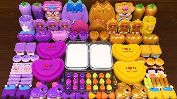 PURPLE vs GOLD!! Mixing Random Things into GLOSSY Slime!! Satisfying Video #32