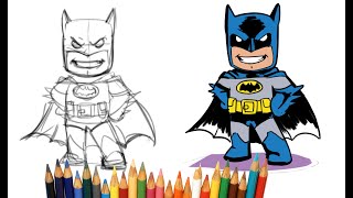 how to draw batman رسم باتمان بطريقة سهله مع التلوين