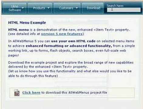 "HTML menu" AllWebMenus Example