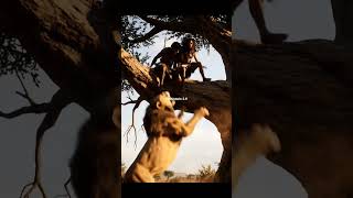 Prehistoric Lion Attack! Early Humans Escape Deadly Predator by Climbing a Tree #prehistoric #lion