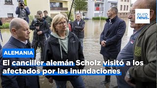 El canciller alemán Scholz visitó a los afectados por las inundaciones, cancelando su agenda e…