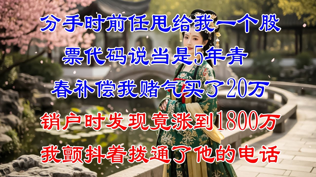 分手時前任甩給我一個股票代碼，說當是5年青春補償，我賭氣買了20萬，銷戶時發現竟漲到1800萬，我顫抖著撥通了他的電話#故事頻道 #爱情故事 #情感故事 #婚姻 #小说