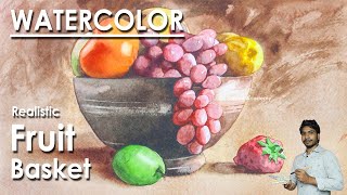 Realistic Fruit Bowl Painting in Watercolor step by step