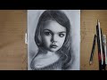 A Girl With Beautiful Hair Charcoal Powder Drawing