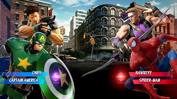 Spiderman & Hawkeye VS Chris & Captain America (Very Hard) - Marvel vs Capcom | 4K UHD