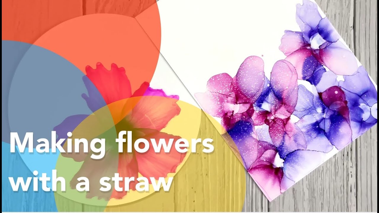 Easy alcohol ink flowers by blowing with a straw. Beginner friendly alcohol ink art.