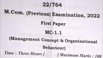 Management Concepts And Organisational Behaviour Question Paper 2022