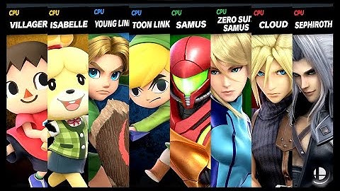 Villager and Isabelle VS Young Link and Toon Link VS Samus and Zero Suit Samus VS Cloud Sephiroth