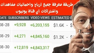 معرفة ارباح قنوات اليوتيوب. اي قناة حتى لو كانت تحتوي على 100 مشترك (معرفة ارباح قنوات المشاهير ?)..